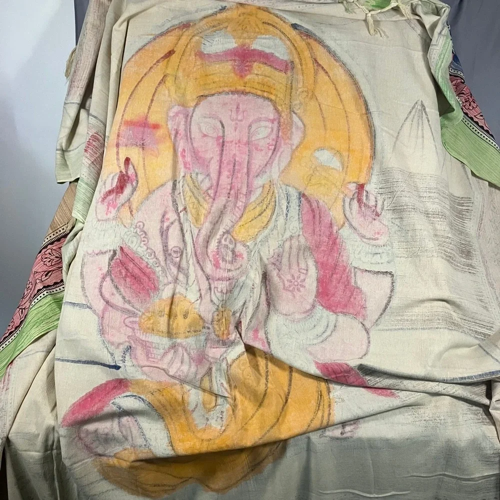 Unique Ganesha Elephant God Tapestry Wall Hanging Cotton Fabric 94x162 Inches
